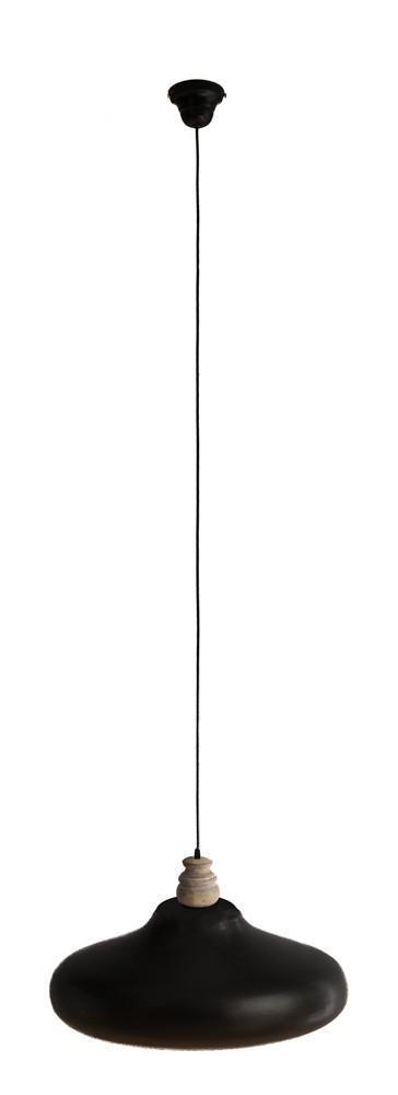 Black Iron Pendant Light with Wood Finial-abc