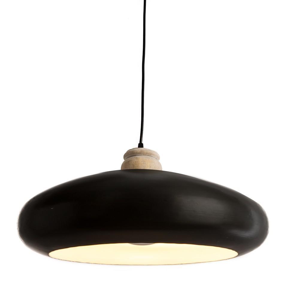 Black Iron Pendant Light with Wood Finial-abc