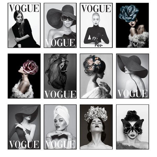 Vogue Set of 12 Framed Canvas Art Prints-abc