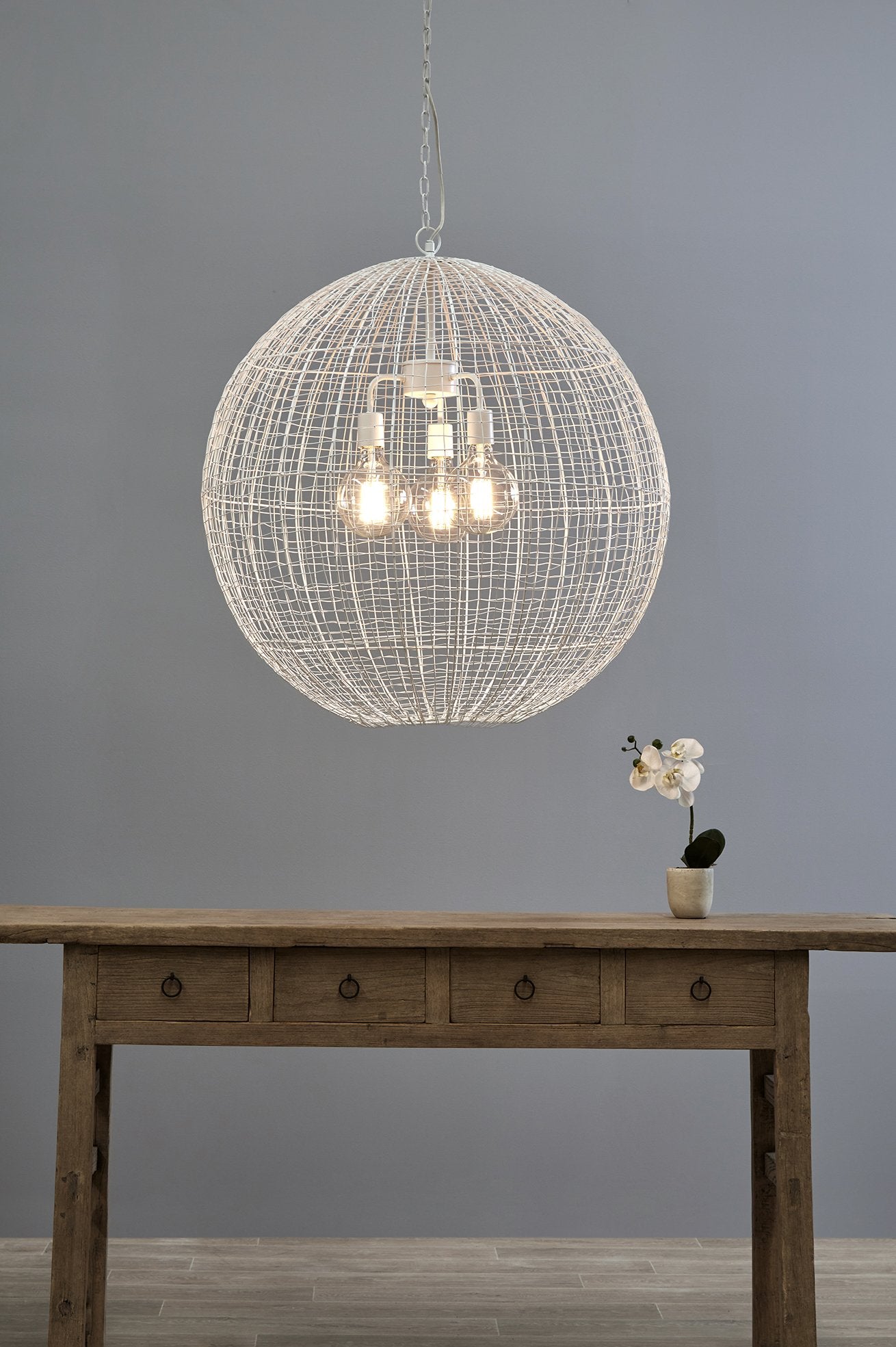 Cray Ball Large - White- Wire Weave Ball Pendant Light-abc