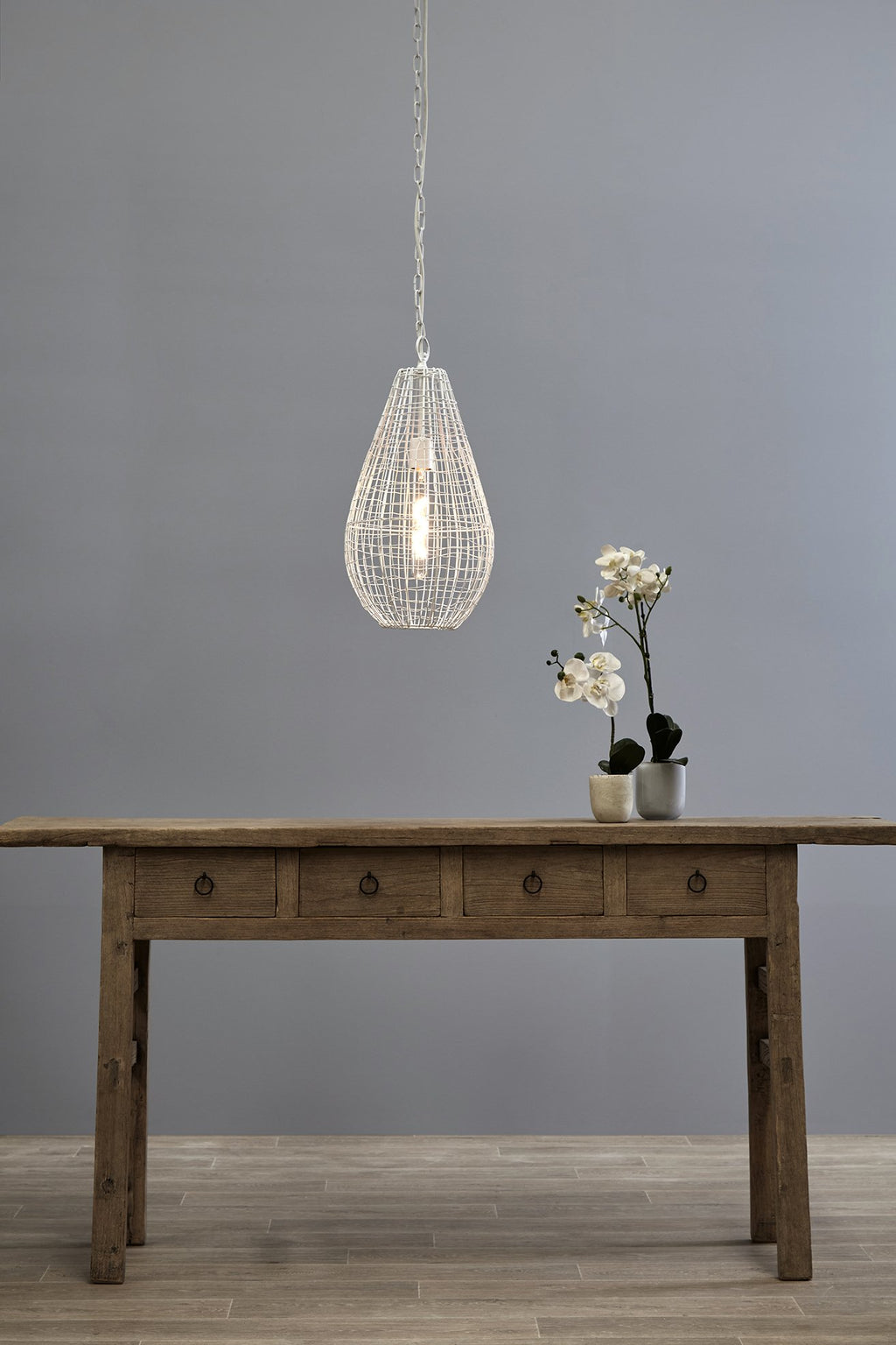 Cray Pot Small - White - Wire Weave Teardrop Pendant Light-abc