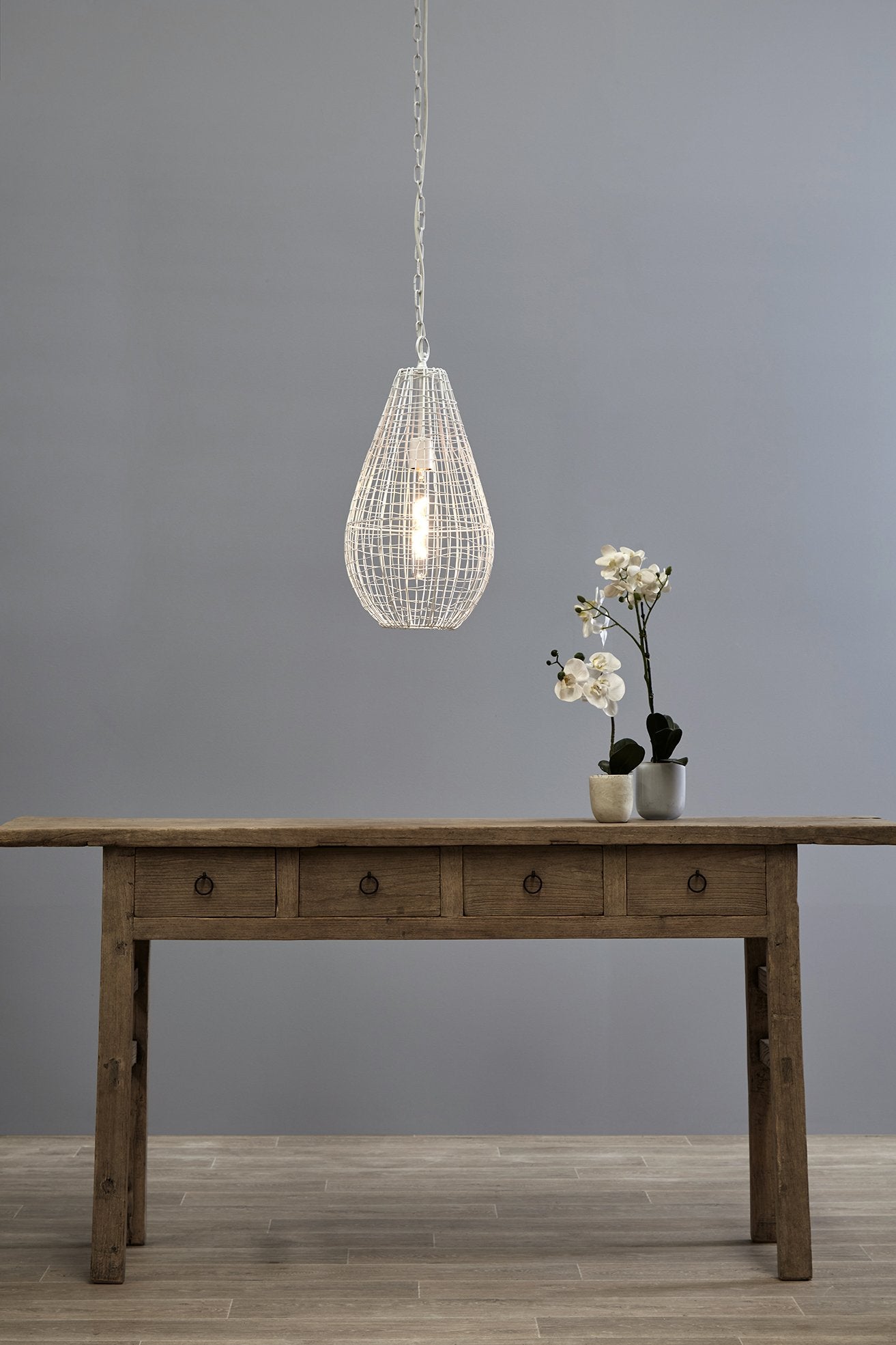 Cray Pot Small - White - Wire Weave Teardrop Pendant Light-abc
