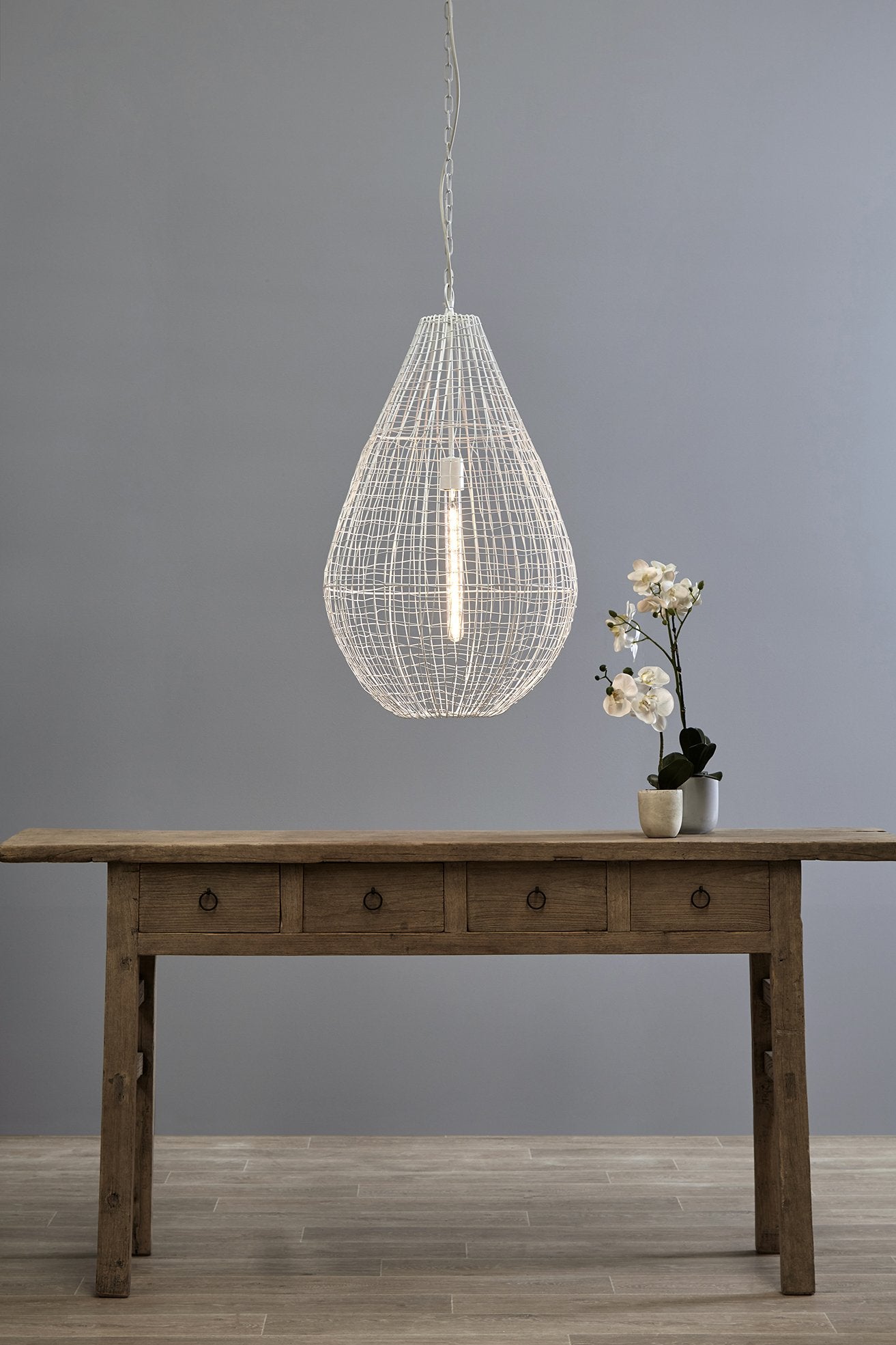 Cray Pot Large - White - Wire Weave Teardrop Pendant Light-abc