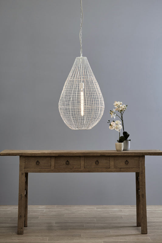 Cray Pot Large - White - Wire Weave Teardrop Pendant Light-abc
