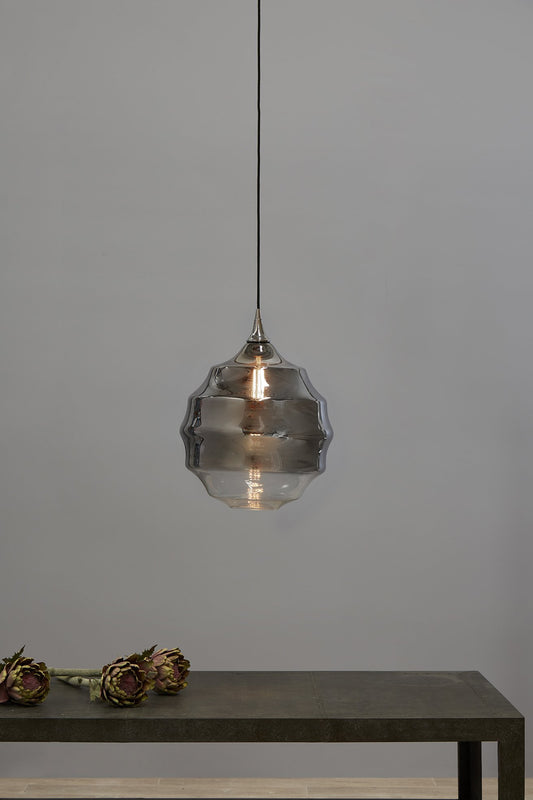 Onda - Smoke Grey/Clear Two-tone Gradient - Medium Rippled Glass Ball Pendant Light-abc