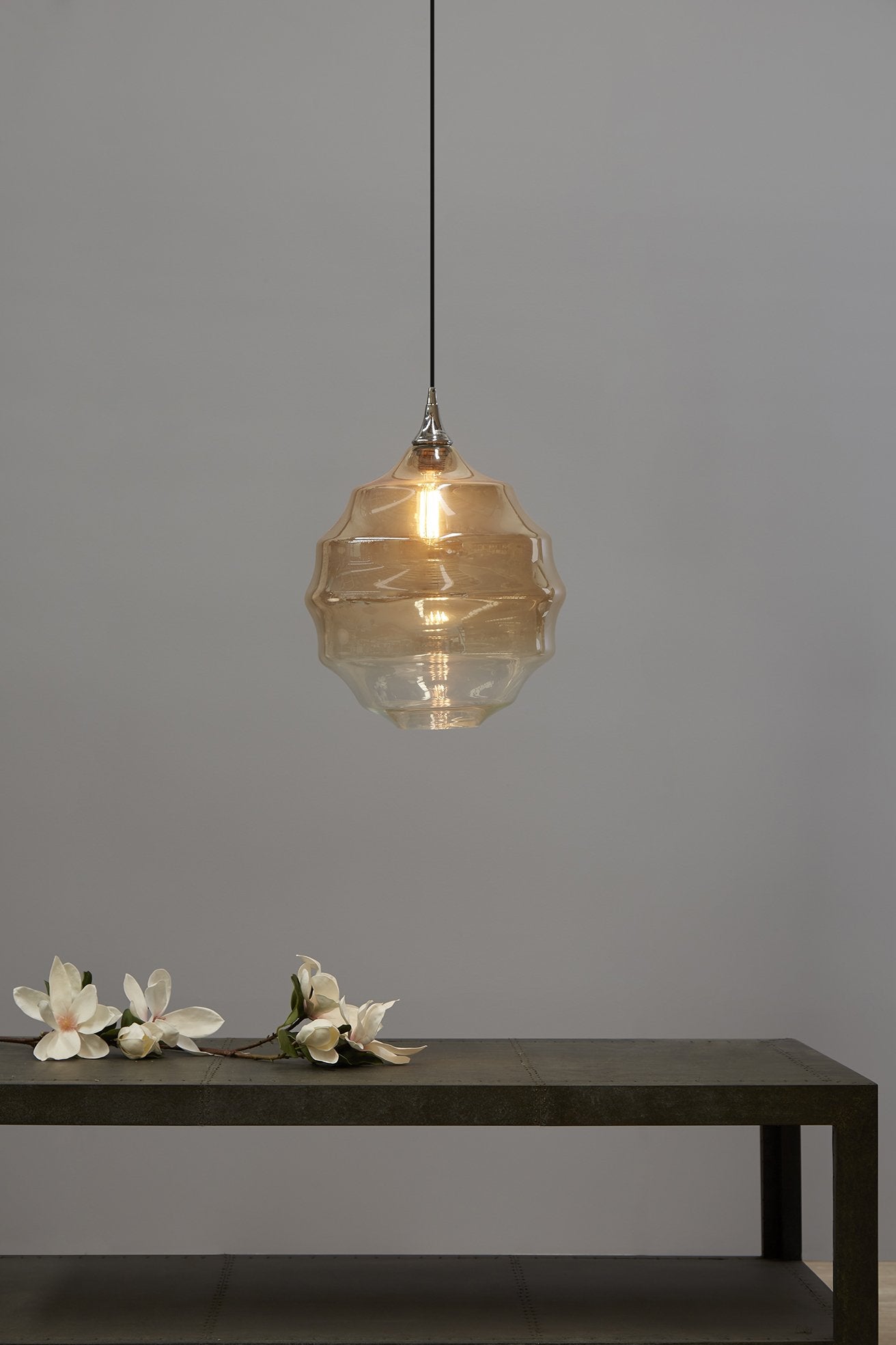 Onda - Champagne/Clear Two-tone Gradient - Medium Rippled Glass Ball Pendant Light-abc