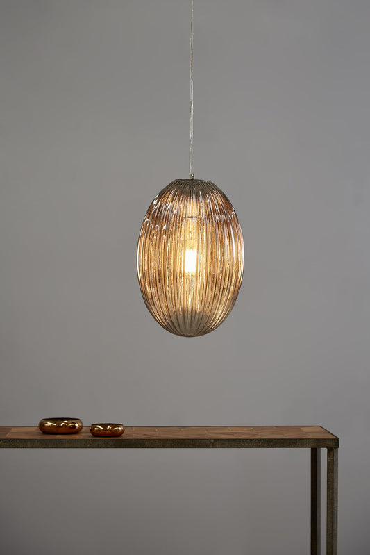 Costolette Medium - Smoke Grey - Medium Ribbed Glass Pod Pendant Light-abc