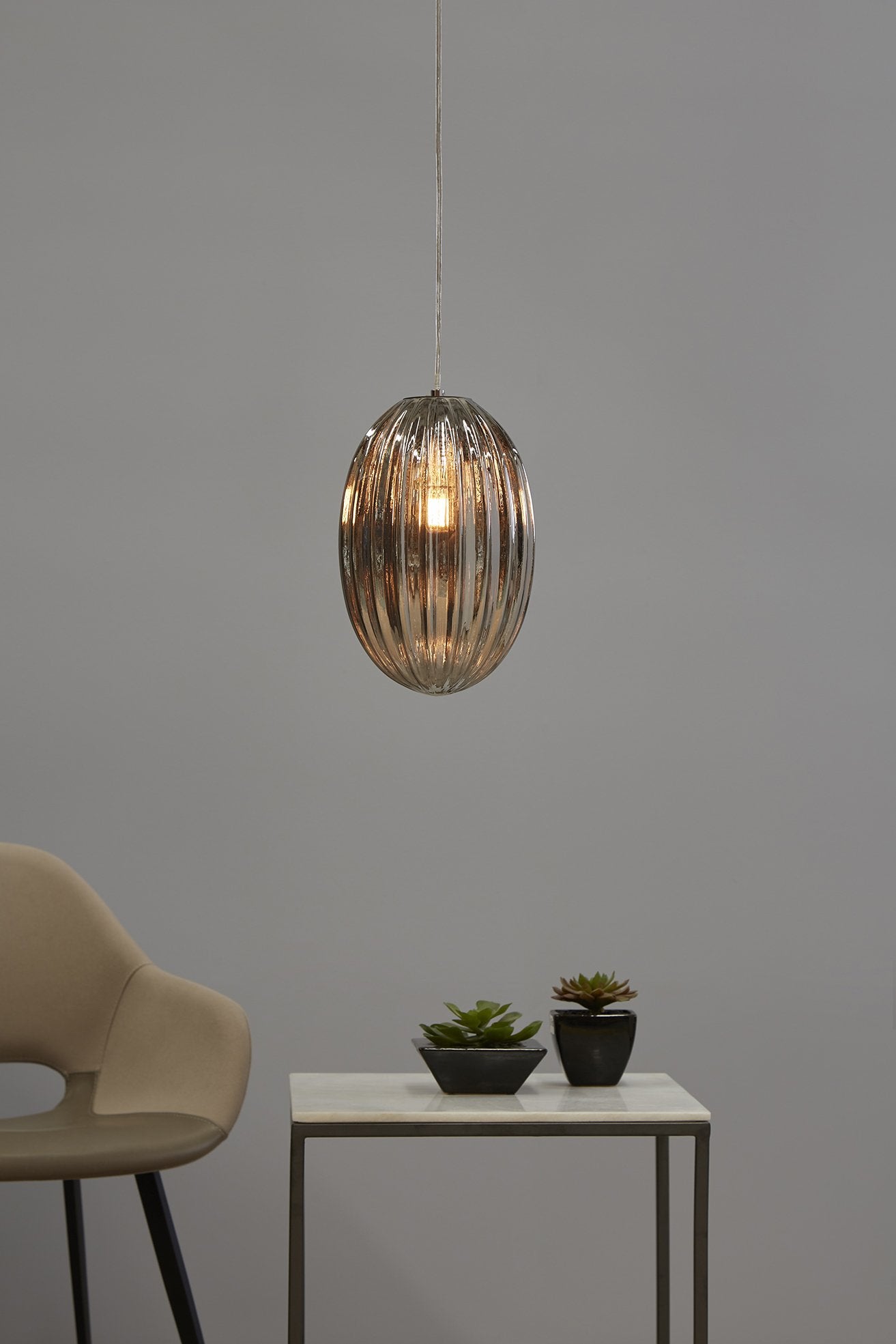 Costolette Small - Smoke Grey - Small Ribbed Glass Pod Pendant Light-abc