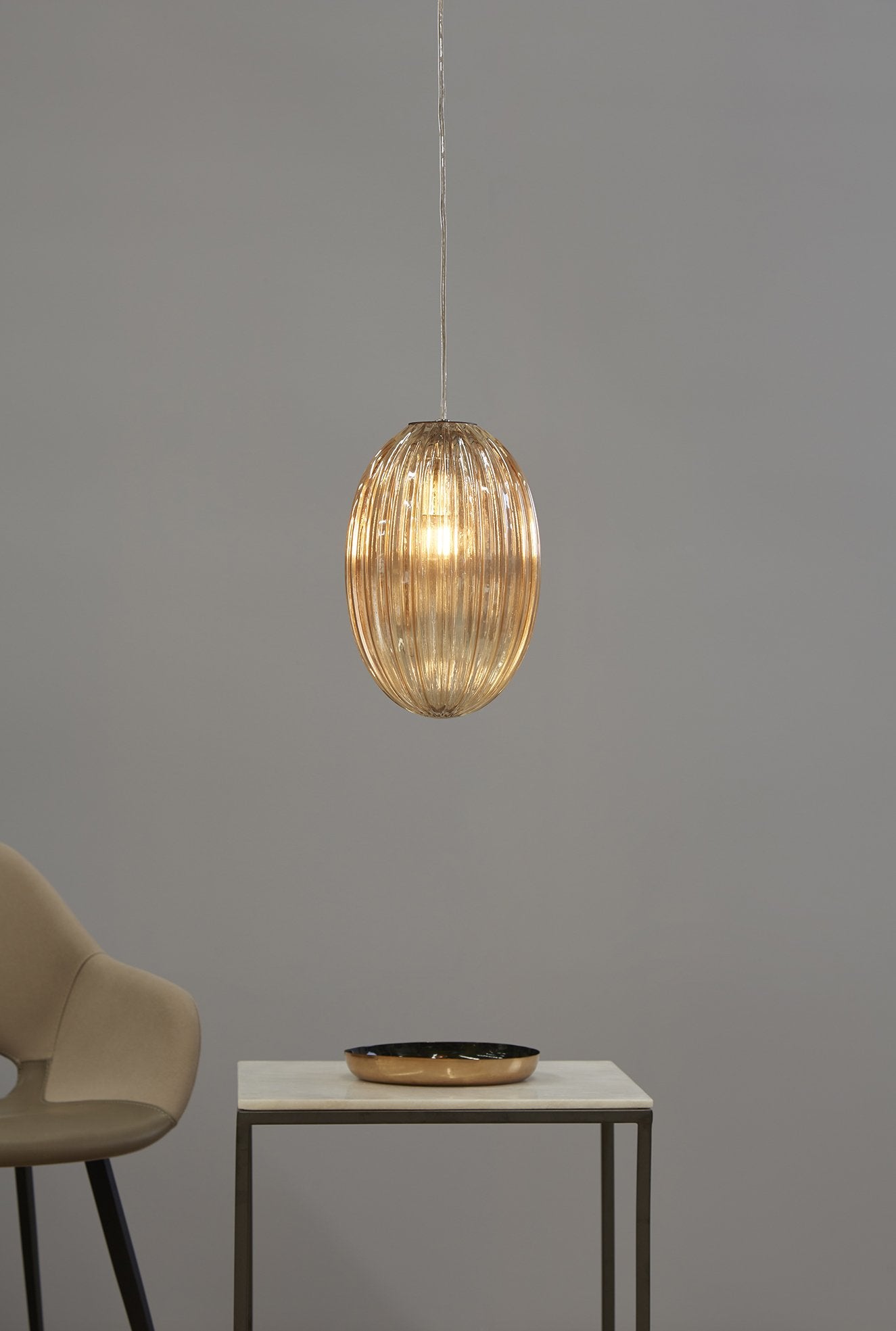 Costolette Small - Champagne - Small Ribbed Glass Pod Pendant Light-abc