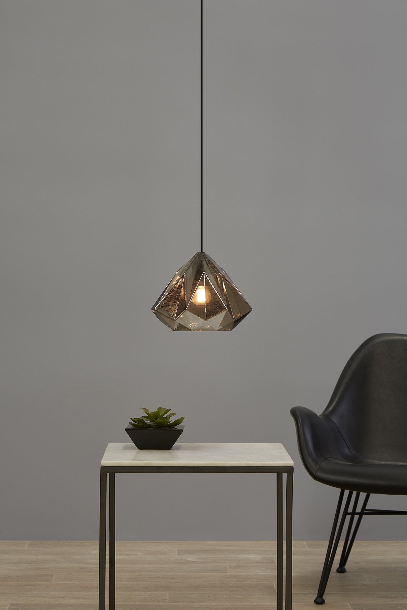 Graff - Smoke Grey - Small Faceted Glass Droplet Pendant Light-abc