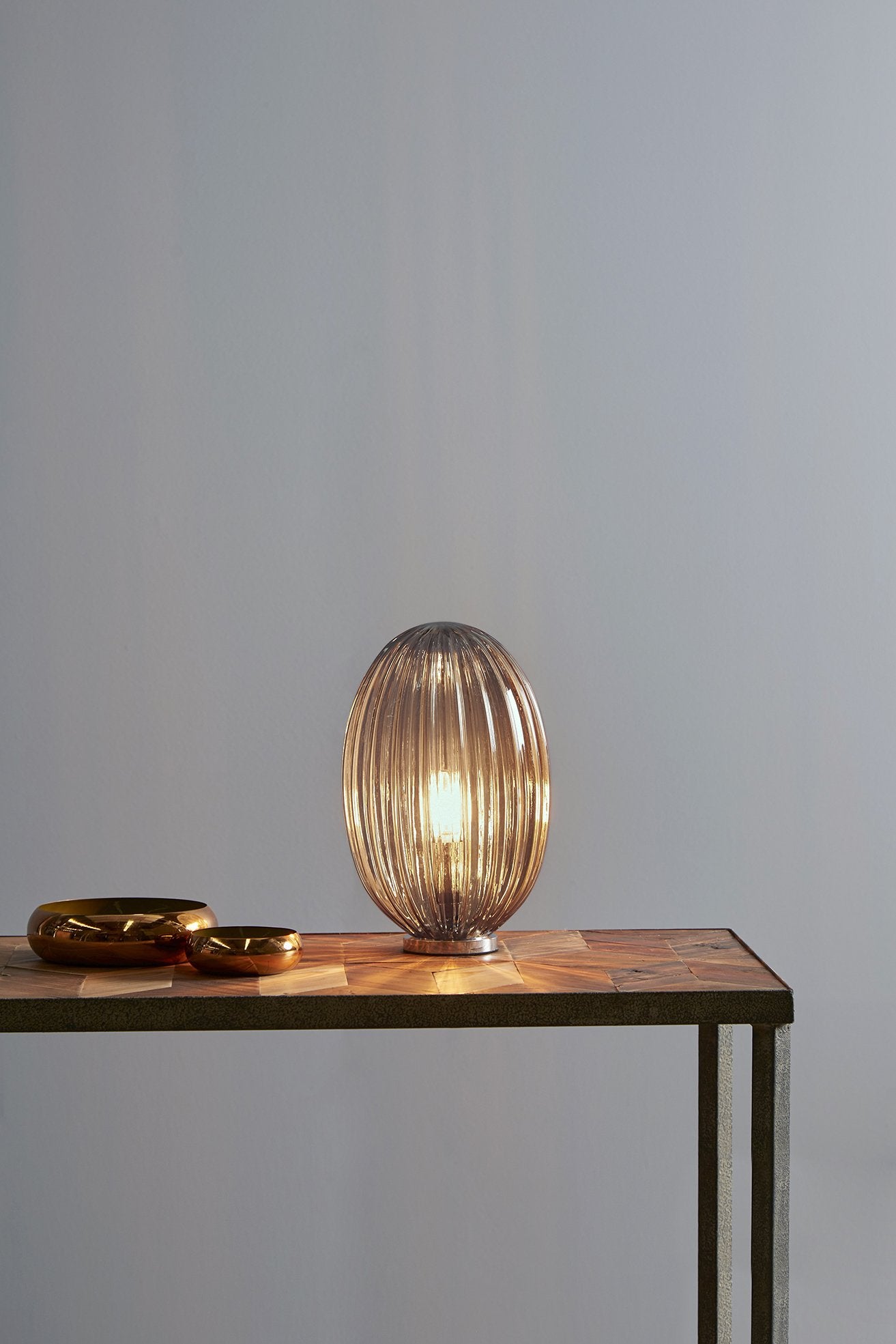 Costolette Small Table - Smoke Grey - Small Ribbed Glass Pod Table Lamp-abc