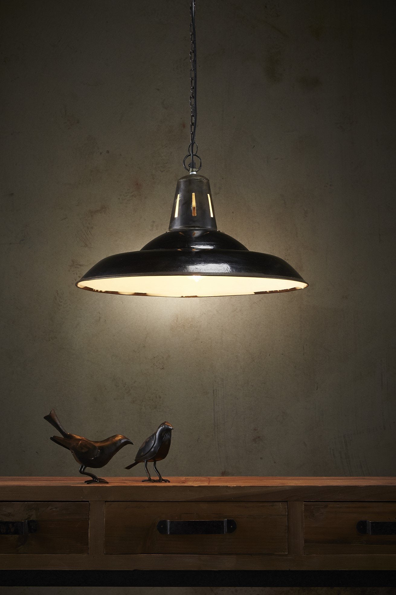 Zetland - Old Black - Enamelled Iron Dish Pendant Light-abc