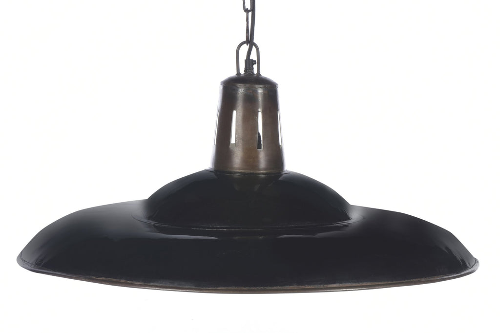 Zetland Large - Old Black - Enamelled Iron Dish Pendant Light-abc