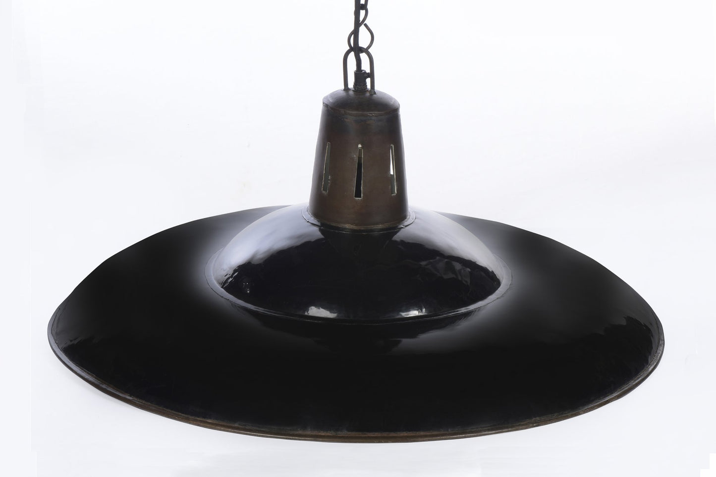 Zetland Large - Old Black - Enamelled Iron Dish Pendant Light-abc