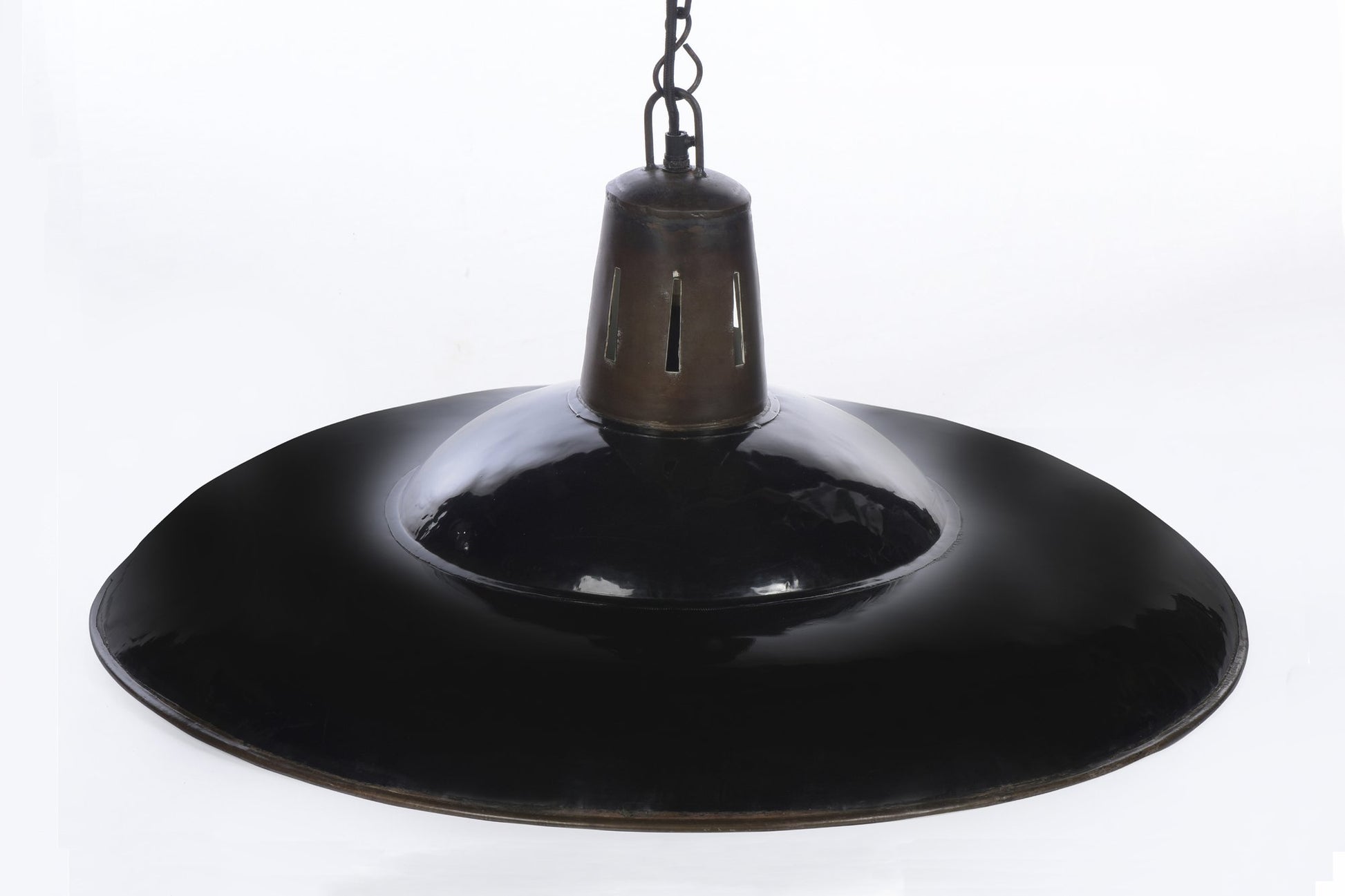 Zetland - Old Black - Enamelled Iron Dish Pendant Light-abc