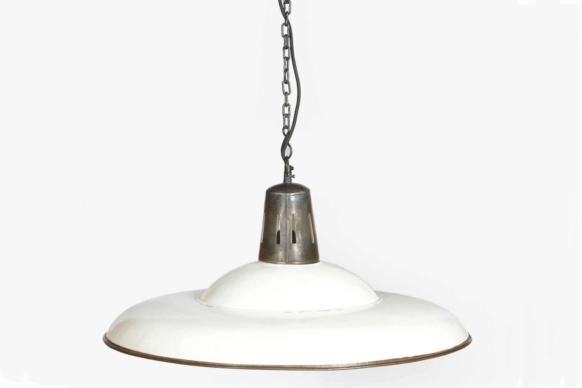 Zetland - Old White - Enamelled Iron Dish Pendant Light-abc