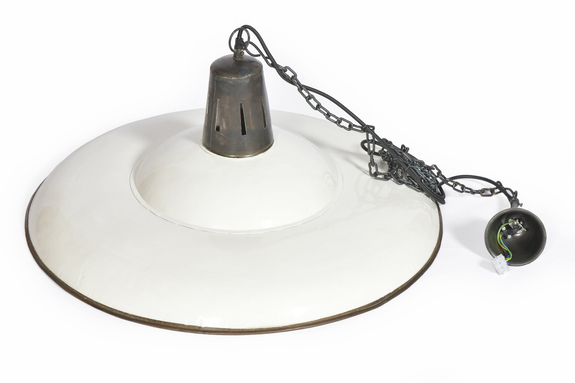 Zetland - Old White - Enamelled Iron Dish Pendant Light-abc