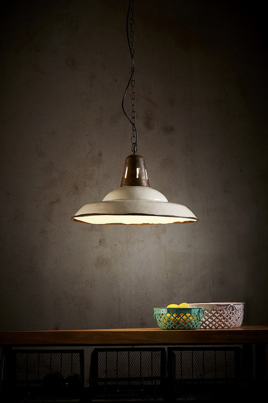 Zetland - Old White - Enamelled Iron Dish Pendant Light-abc
