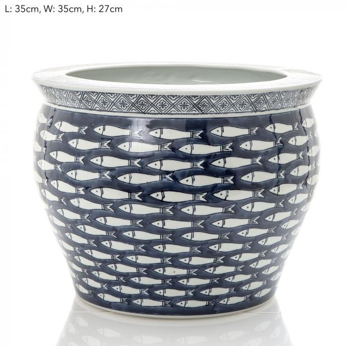 Yu Planter Lge 35x35x27 Blue & White-abc