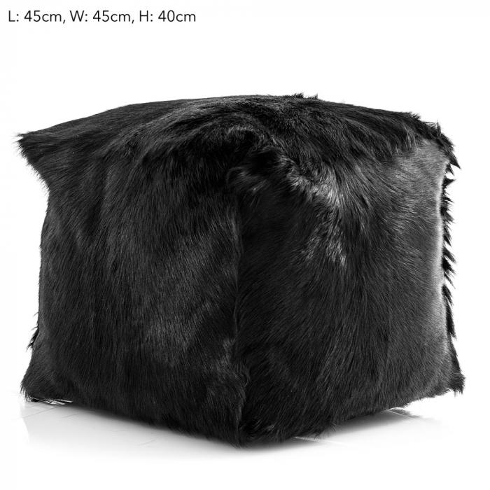 Petra Goat Fur Pouf 45x45x40 Black-abc