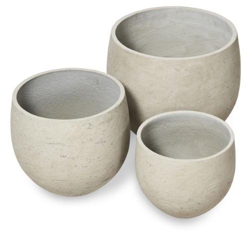 Set of Three Plain Cement Pots - Grey Washed-abc