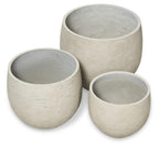 Set of Three Plain Cement Pots - Grey Washed-abc