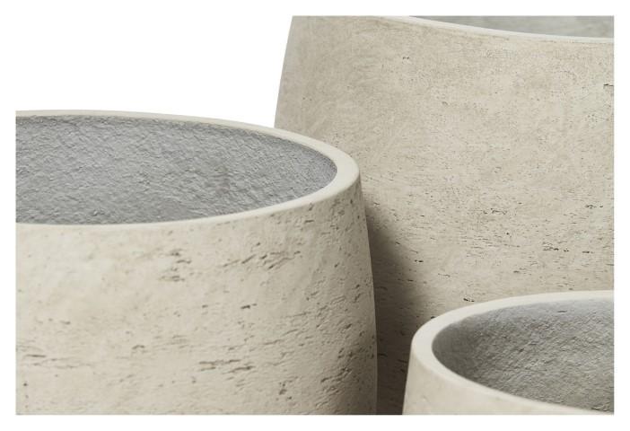 Set of Three Plain Cement Pots - Grey Washed-abc