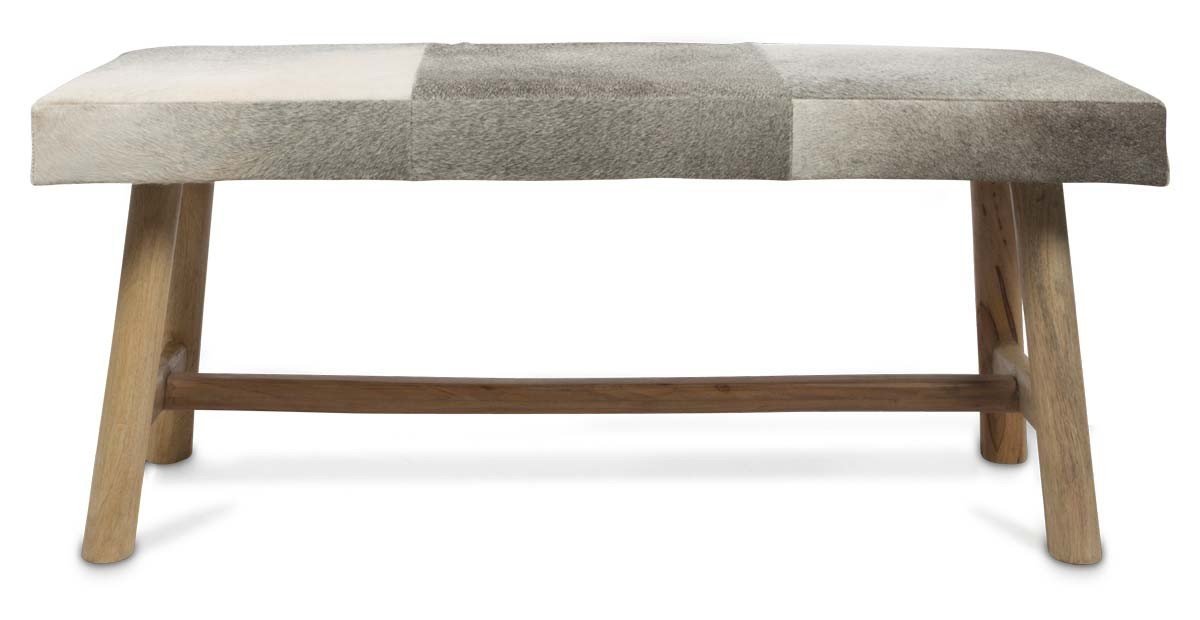 Two Seater Cowhide Bench on Mango Wood Legs-abc