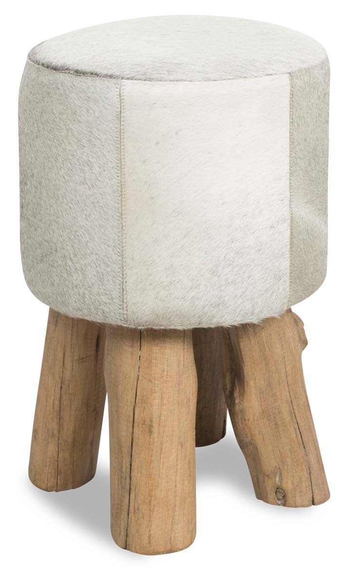 Mushroom Cowhide Stool with Eucalyptus Wood Legs-abc