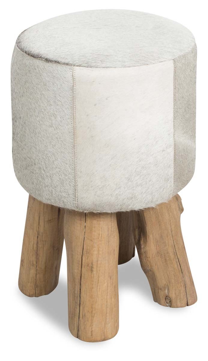Mushroom Cowhide Stool with Eucalyptus Wood Legs-abc