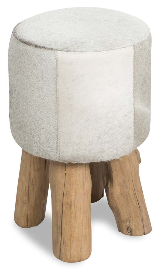 Mushroom Cowhide Stool with Eucalyptus Wood Legs-abc