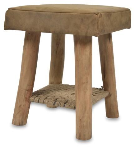 Napa Leather Stool with Jute - Tan/Natural-abc
