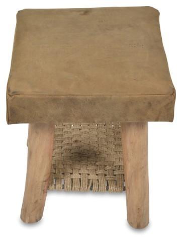 Napa Leather Stool with Jute - Tan/Natural-abc