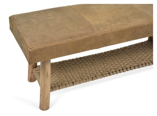 Napa Leather Bench with Jute - Tan/Natural-abc