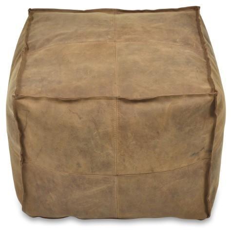 Napa Leather Soft Square Ottoman - Tan-abc