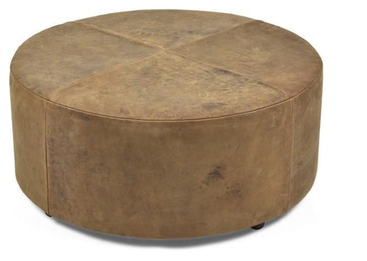 Napa Leather Round Ottoman - Tan-abc