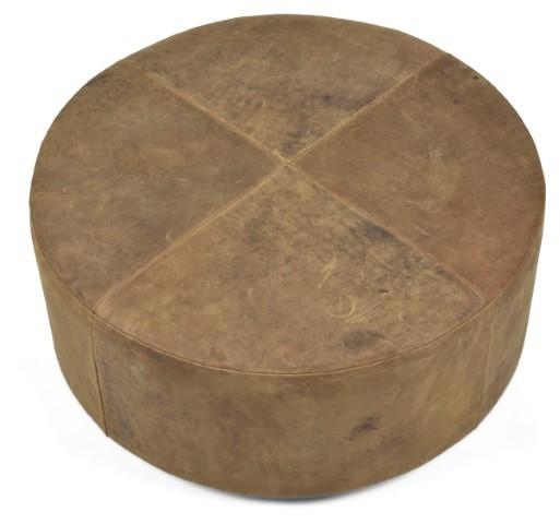 Napa Leather Round Ottoman - Tan-abc