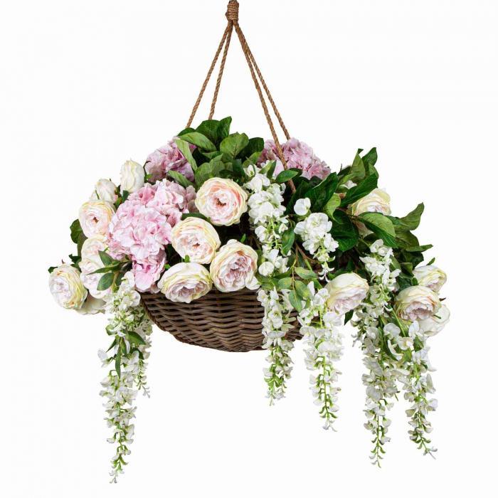 Pink Rose Hanging Basket-abc