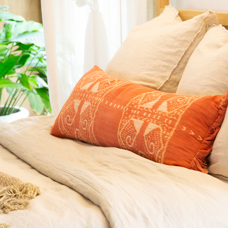 Ikat Morinda Coral Long Lumber Cushion 35 x 90cm-abc