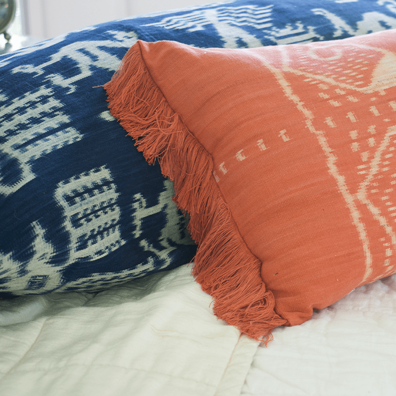 Ikat Morinda Coral Long Lumber Cushion 35 x 90cm-abc