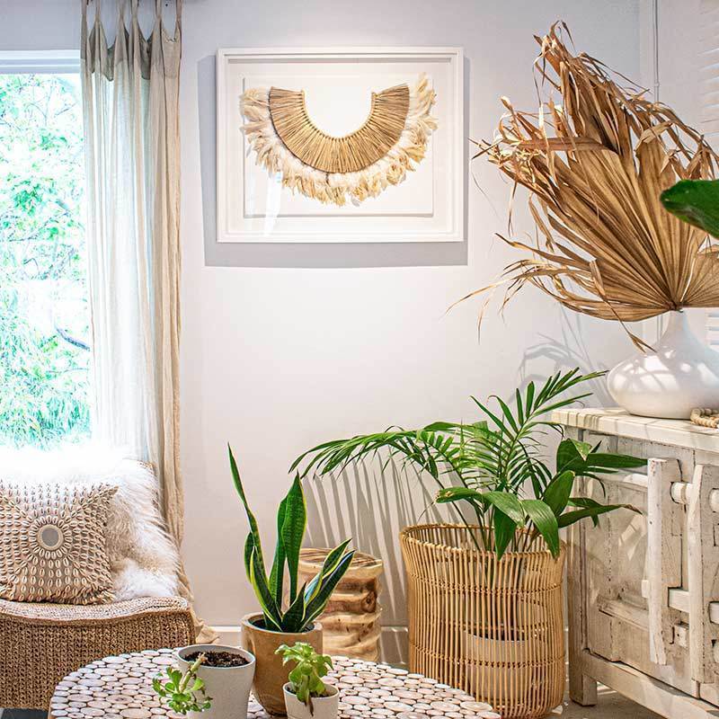 Feather and Sticks on White Linen Artwork 85 x 67 cm-abc