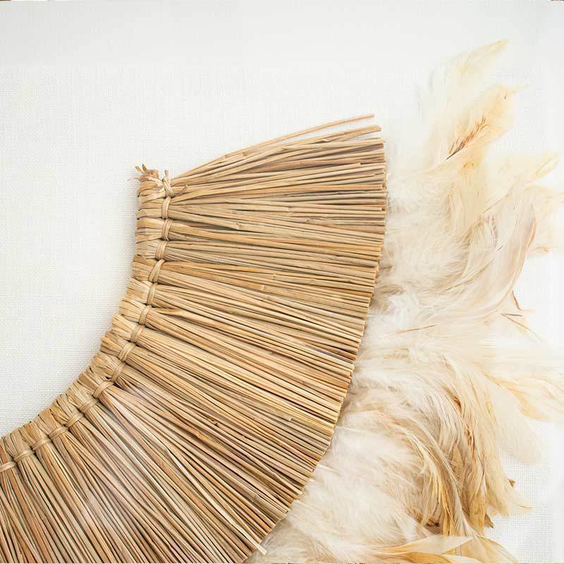 Feather and Sticks on White Linen Artwork 85 x 67 cm-abc