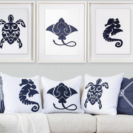 Sea Manta Ray Navy Artwork 67 x 85 cm-abc