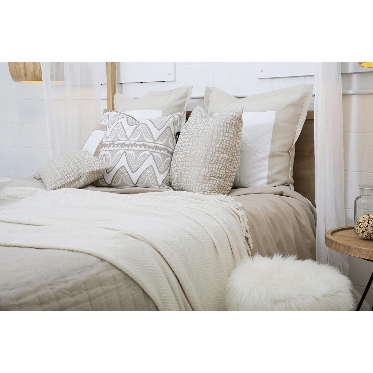 Denim White and Natural Linen Cross Patch Euro Cushion 65 x 65 cm-abc