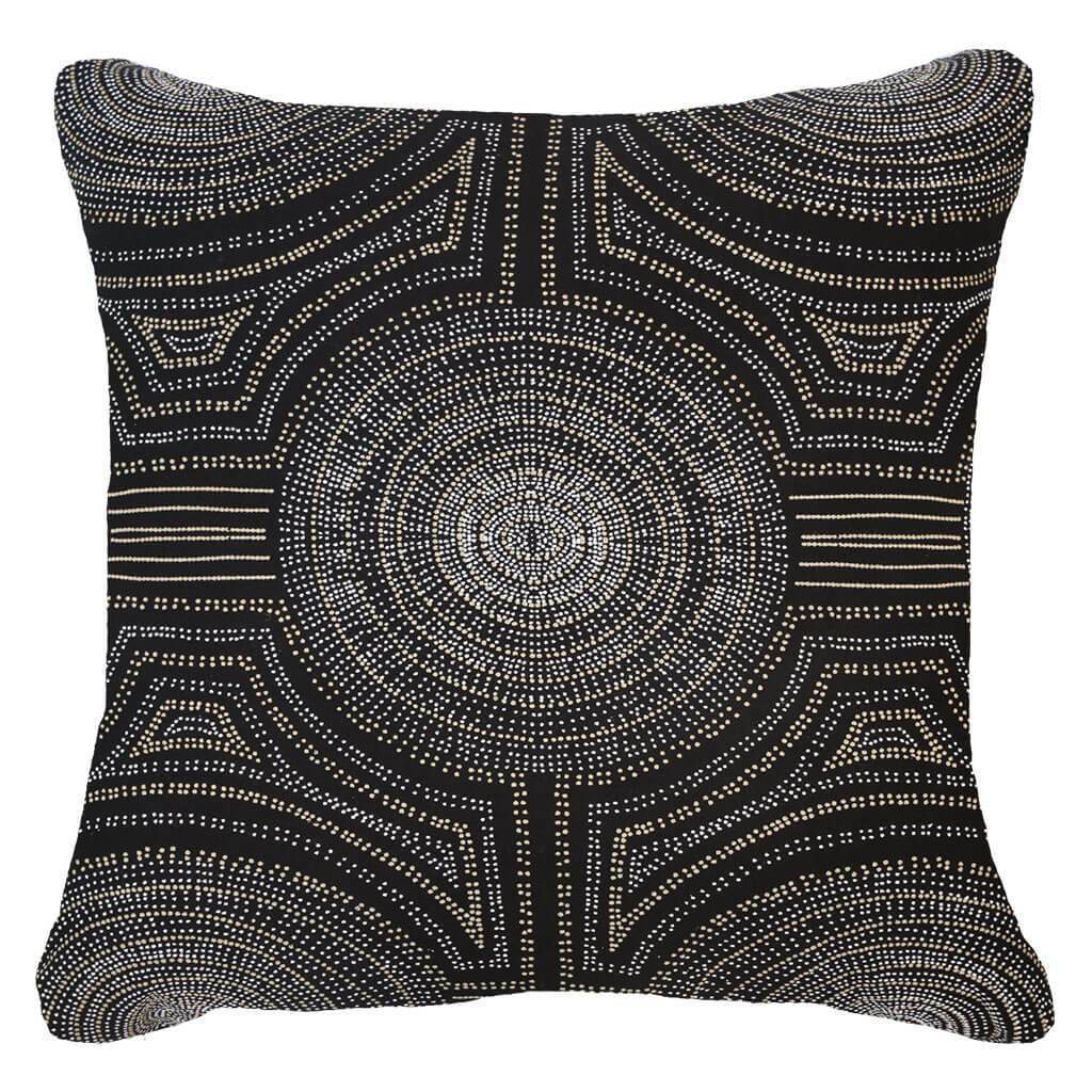 Dreamtime Aboriginal Dot Black Lounge Cushion 55 x 55 cm-abc