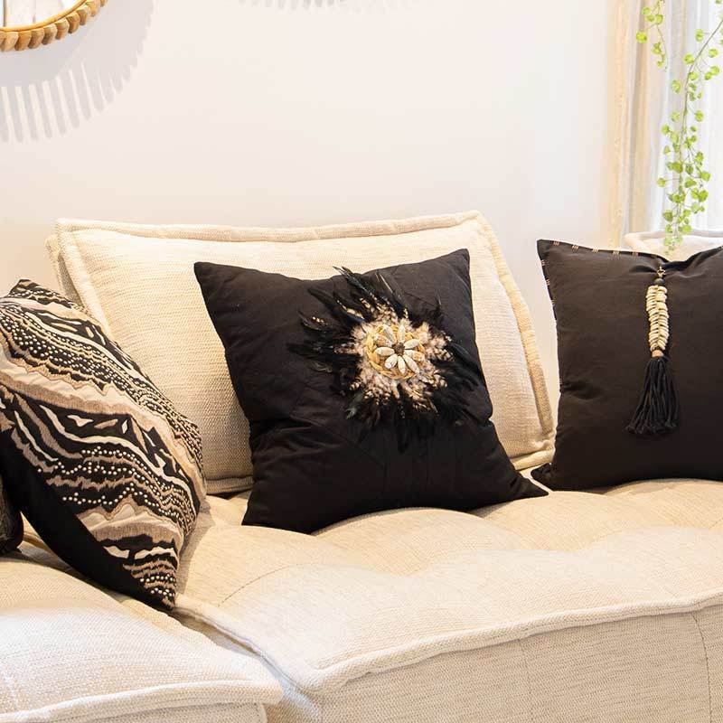 Feather Shell Black Juju Black Lounge Cushion 55 x 55cm-abc