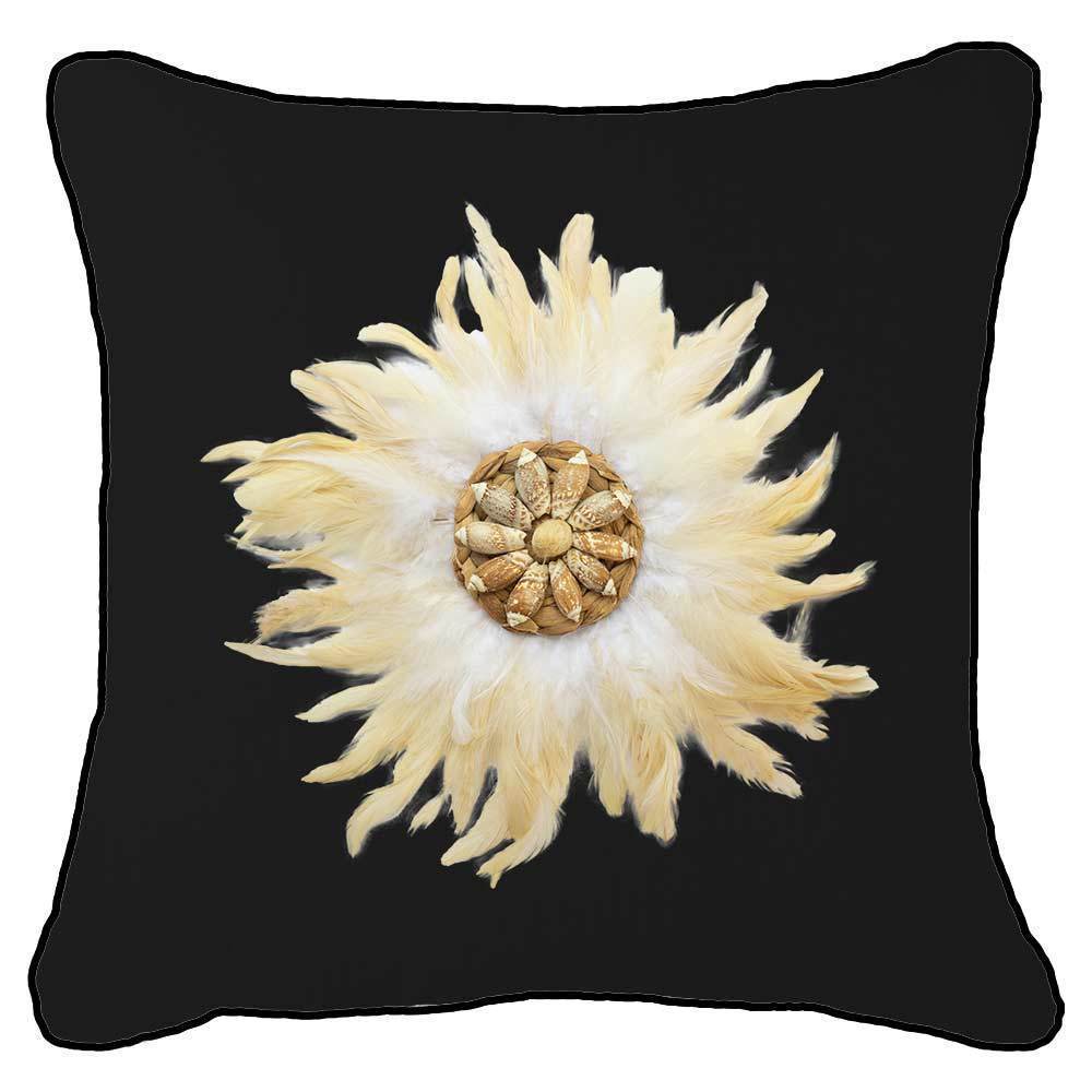 Feather Shell White Juju Black Lounge Cushion 55 x 55cm-abc