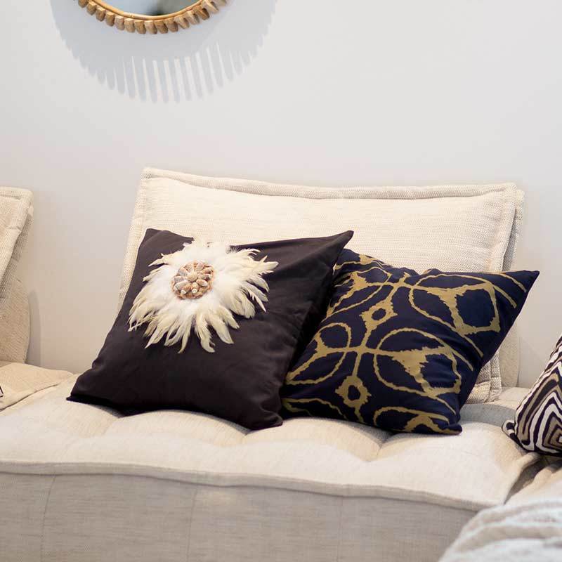 Feather Shell White Juju Black Lounge Cushion 55 x 55cm-abc