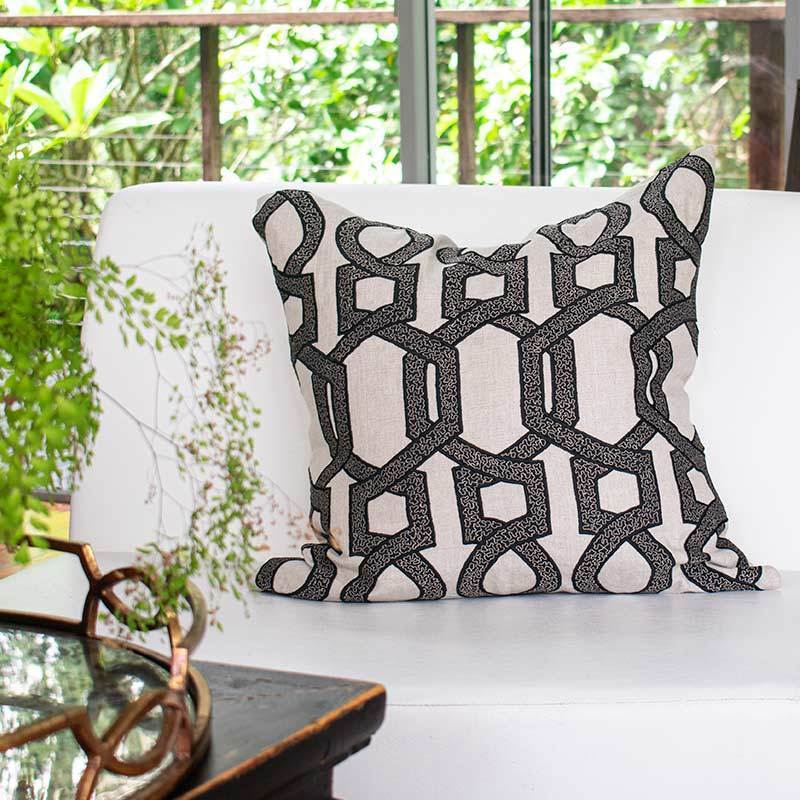 Hexagon Scroll Black Lounge Cushion 55 x 55cm-abc