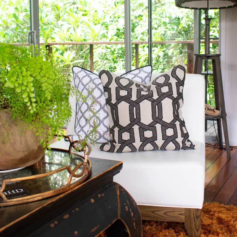 Hexagon Scroll Black Lounge Cushion 55 x 55cm-abc
